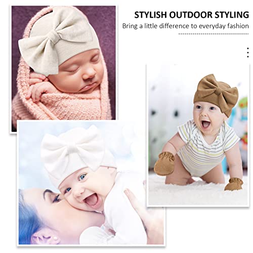Newborn Beanie Hat Gloves Set, Baby Girl Beanie Spring Summer Autumn Winter Hats For 0-6 Months Infant Cotton (0-6 Months, White Beige Gray-3Set) #TOP6