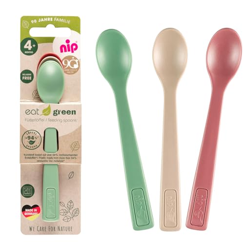 NIP Eat Green Geschirrset ab 4. Monat, 2 Breischale + 3 Eat Green öko bio Babylöffel, Made in Germany, Top Qualität Melamin frei, BPA frei, Spülmaschinenfest, geeignet für die Mikrowelle