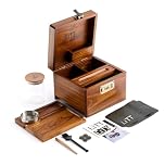 LITT Wooden Stash Box With Combination Lock - Secure Rolling Box with Glass Jar, Hidden Rolling Tray, Ideal for Organising Smoking Accessories and Valuables | Smoking box | Brown