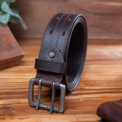 KERTZ Men's Leather Belt Double Prong Buckle Belt 38 mm Width Casual Leather Belt for wok and Jeans belt2