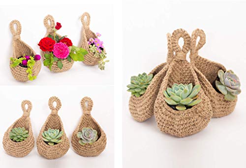 N?A Jute Hanging Basket Wall Planters-Small Wall Planter, Teardrop Hanging Baskets For Plants Succulent Wall Decor, Hanging Herb Pot Holder 3 Inch Outside Diameter For In/Outdoor Fence Planter #TOP2
