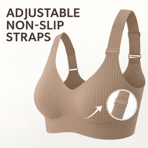 Women's Ribbed Push Up Adjustable Wireless Bra, Adjustable Back Smoothing Push-Up Bras Plus Size3