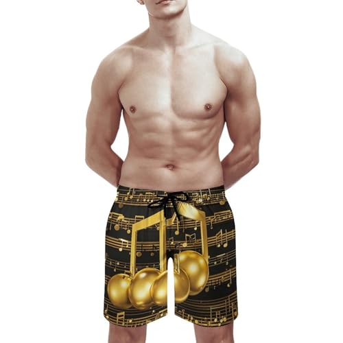 Mens Shorts Gold Musical Note with Fallen Shiny Star Men Swim Trunks Quick-Dry Beach Shorts with Drawstring Pocket Bathing Suit L3