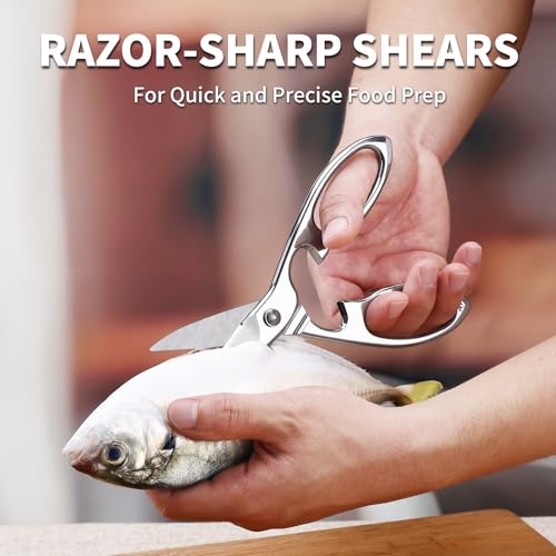 WILDLANCE Stainless Steel Kitchen Shears - Ultra Sharp All-Purpose Cooking Scissors for Chicken, Poultry, Meat Bones, Dishwasher Safe with Non-Slip Grips, Includes Seafood Scissors by WILDLANCE - Image 4