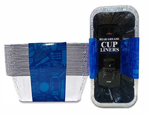 BBQMFG Grease Cup Liners Compatible with Blackstone Griddle l 20 Pack Blackstone Drip Pan Liners for 36 Inch l 30 Inch l 28 Inch l 22 Inch l 17 Inch Griddle with 7 x 3 Inch Rear Grease Cup
