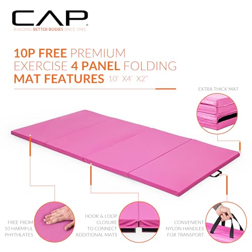 CAP Barbell Folding Exercise Mat – Durable, Anti-Tear, Thick Padding for Fitness, Aerobics, Gymnastics & Home Workouts. 10' x 4' x 2" thick PINK by CAP Barbell - Image 3
