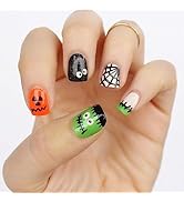 24Pcs Halloween Press on Nails Short Color Cartoon Fake Nails Square Acrylic Nails Wacky Full Nai...