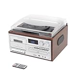 9 in 1 Vinyl Record Player with Bluetooth, 3-Speed Turntable, AM/FM Radio, CD/Cassette Playback, USB/SD/MMC Input, Remote Control