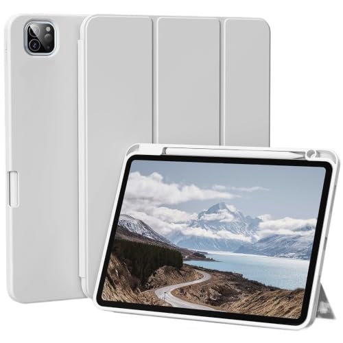 Tri-Flod ���U�[ �X�^���h �P�[�X �\�t�g TPU �o�b�N �Ή� iPad Pro 13 �C���` M4/M5 �p | �Ռ��z���V���R���o�b�N�A�I�[�g�X���[�v/�E�F�C�N�A�����y���z���_�[�A�X�����y�ʃ|�[�^�u��(Light Gray)