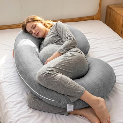Image of 1 MIDDLE ONE Pregnancy Pillow, C Shaped Full Body Pillow for Maternity Support, Pregnant Women Sleeping Pillow with Cover (Cooling Grey)