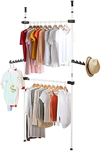 AYNEFY Clothes Rack, Heavy Duty Height Adjustable Portable and Scalable DIY Garment Wardrobe Coat Hanger Tools Household Daily Use Drying Supplies for Most Rooms (2 Poles + 2 Crossbars)