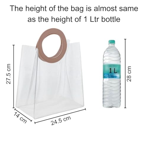 Image of SATYAM KRAFT 6 Pcs Transparent Round Leather Handle Goodie Bags |Gift Bag for Her&Him Wedding Return Gifts Christmas Valentine's Day Birthday Event Festivals Shopping Carry-Packing Bag Blue(27.5x24.5)