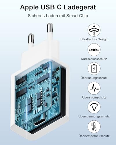 Snelle USB C-Oplader iPhone 17/16/15, 20W-Oplader USB C-Aansluiting en Usb c-Kabel 2M Snelle oplader iPhone USBC-oplader voor iphone 17/17 Pro Max/Air/16e/16 15 Plus/16 15 Pro Max, Pad, Netadapter - Afbeelding 5