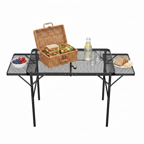NAIZY Table de camping pliable 90 x 60 x 39 cm, 2 niveaux réglables, pieds antidérapants, avec poignée