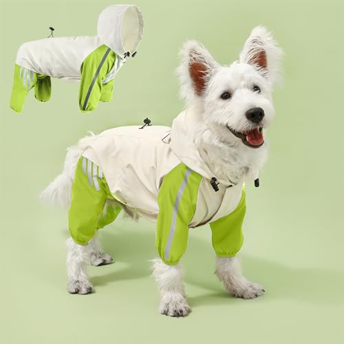 Vivi Bear Chubasqueros Reflectante Impermeable para Perros PequeñOs - con Capucha Y Collar Agujero Impermeable para Perros - Chaqueta De Lluvia con ProteccióN De Cuatro Patas, Verde L