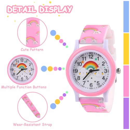 OFFCUP Kinderuhr, Lernuhr Analog Quarz, 3D-Cartoon-Design, Kinder Uhren, Silikon Uhrenarmband, 3 Jahre bis 11 Jahre, Armbanduhr Mädchen Junge Kinder analoge Quarzuhr -Rosa Regenbogen