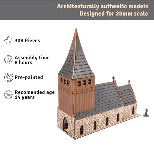 Chapel Medieval Church DIY Wooden Building Kit -308PCS; 8hrs Assembly time; Age Group 14+ - Realistic