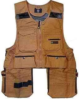 Men Work Vest Pockets Utility Vest Tool Pockets Pro (Large, Brown Duck)