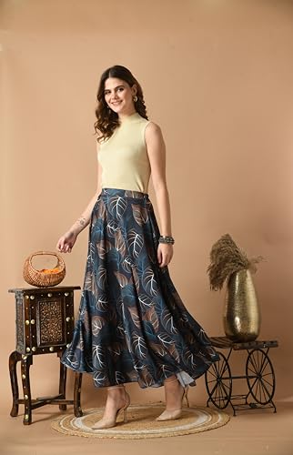 Image of VAGISHA Women's 4-Metre Flared Long Skirt | Skirts for Women Long Length | Long Skirts for Girls | Ethnic & Boho Printed Wear with Elastic Waist | Perfect for Party, Festive & Casual Look