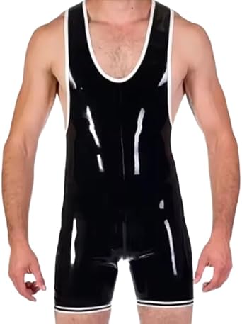 Latex Fetish Rubber Suit Handmade Cosplay Mens Swimming Jumpsuit with Back Crotch Zip Party Costume