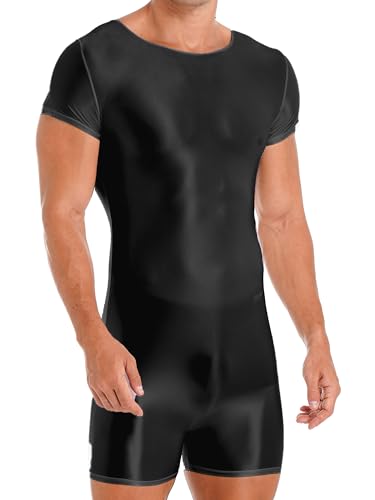 Tiaobug Glanz Body Herren Einteiler Schwarz