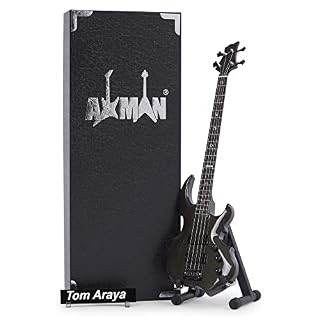 Tom Araya Miniature Guitar Replica – Cadeaux de Musique – Échelle 1/4 ornementale Faite à la Main – Boîte d’Affichage - Les Beatles, Paul McCartney, John Lennon, RIngo Starr, George Harrison