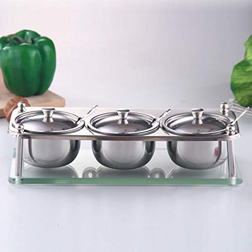 Preisvergleich Produktbild SMEJS Kreative Küche liefert Gewürzbox-Set aus Edelstahl, Glasunterstützungs-Gewürzglas, Gewürzflasche Salz und Pfeffer