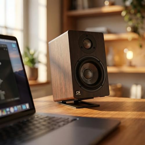 Image of Tilted Desktop Speaker Stands for Computer Speakers, Small to Medium Speakers and Studio Monitors, Metal Speaker Stand Pair, Black