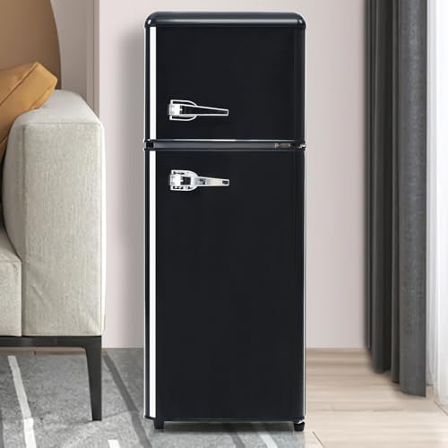 Refrigerador con congelador, refrigerador de doble puerta, termostato ajustable, gran capacidad, refrigerador para apartamento, oficina, dormitorio,Black
