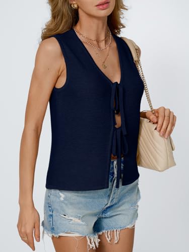 Image of LILLUSORY Womens Tie Front Tops Vacation Sweater Vest | Bohemian Style, Beach Resort Wear, Concert Western Outfits, Crochet Tops, Vacation Outfits, Cute Y2k Sleeveless 2026
