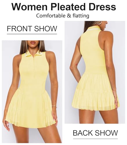 Women's Mini Flowy Pleated Ruffle Tennis Athletic Dress for Women Summer Polo Golf Dress with Shorts Pockets2