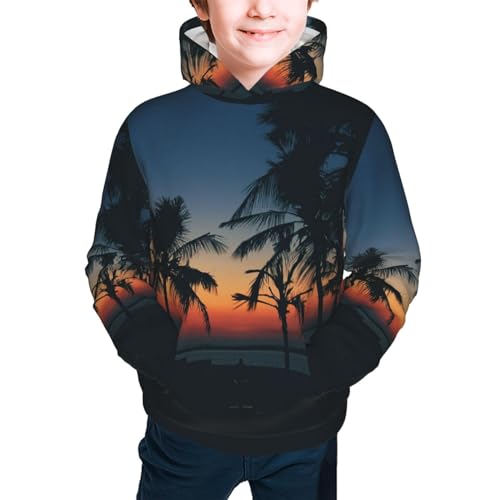 Beach Palm Trees Boy, Girls Sports Shirt Youth Pullover Fashion Hooded Sweatshirt
