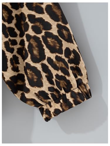 Girl's Leopard Print Zip Up Hooded Jacket Long Sleeve Color Block Windbreaker Outerwear4