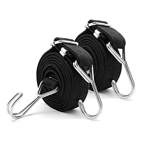 BBKON 2 PCS 80 Inch Heavy Duty Flat Bungee Cords with Hook, Bungee Straps with Adjustable Length Metal Buckle for Outdoor Bikes, trucking, Gardening, Camping, Carrying Tools , Hand Carts(Black 80Inch) Cover
