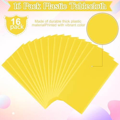 Image of 16Pack Yellow Plastic Tablecloth for Rectangle Tables, Premium Decorative Yellow Disposable Table Cloths for Parties, Rectangle Party Table Cover for Birthday Wedding Baby Shower Festivals, 54x108Inch