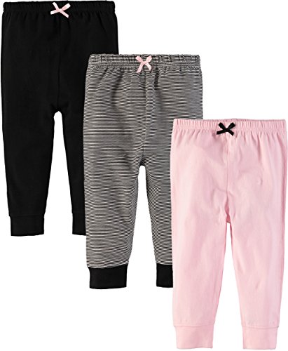 Wan-A-Beez Boys' and Girls' 3 Pack Pants (3-6 Months, Black/Pink/White Stripe)