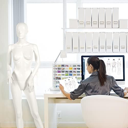 COSTWAY 177cm Female Mannequin Full Body Manikin, Arms and Head 360 Degree Rotatable Female Display Dummy Model with Metal Base for Show-window Exhibition Dressmaker Shop (Hand on the Waist with Face)
