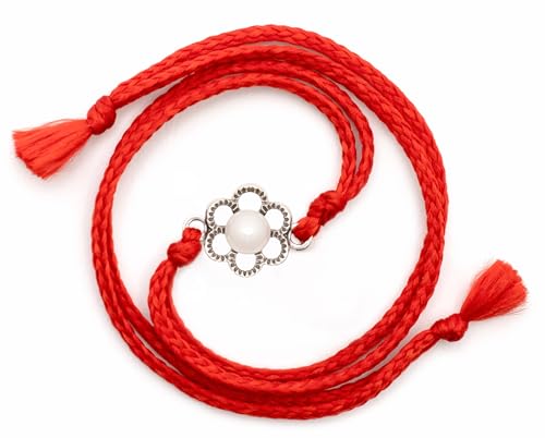 Image of Meenakari Pure 925 Sterling Silver Floral Pearl (Moti) Rakhi Set with Roli Chawal, Rakshabandhan Greeting Card and Silver authenticity certificate For Brother /Men /Unisex
