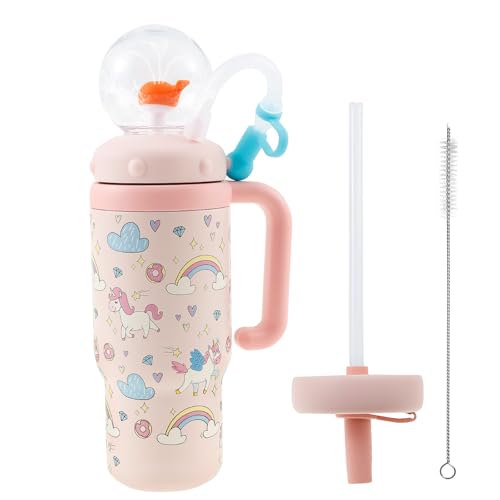 Hnvdkln 710ml Stainless Steel Whale Fountain Tumbler, Whale Squirt Insulated Travel Tumblers with Lids and Straws, Leakproof Drinking Cup Cute for Kids Teens Adults (Pink)