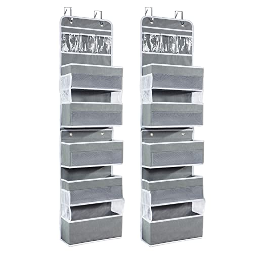 Brilliantjo 2 Packs 6-Shelf Over The Door Organizer, Flexible 1 Split Into 2(4 Packs 3-Shelf) Hanging Storage Wall Mount With 4 Side Pockets, Swing-Proof Behind Door For Bathroom Closet, Grey #TOP4