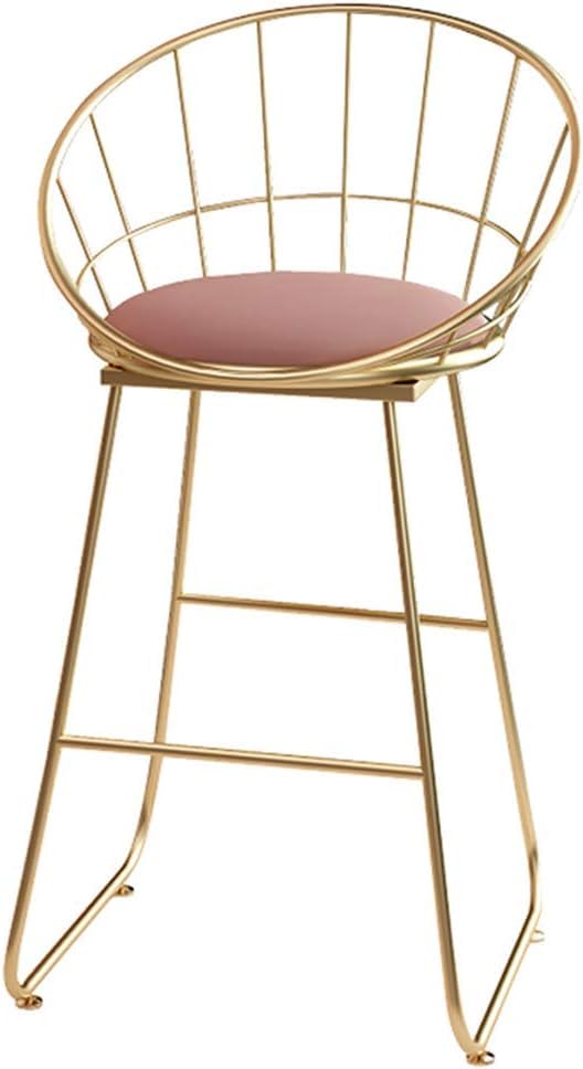 Taburetes de Bar de Metal, Silla de Desayuno para Cocina, taburetes de Bar para el hogar con Cojines tapizados, Altura de 45/65/75 cm para Pub bistró, Rosa, Altura 75 cm
