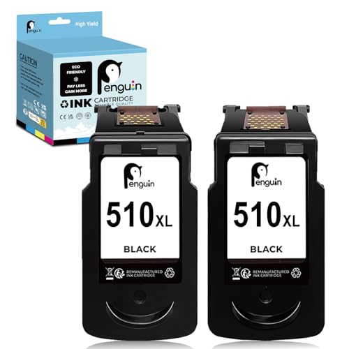 Penguin 510XL (2 Negro) Cartucho de Tinta Remanufacturado para Canon PG 510 XL Compatible con Pixma MP270 MP230 MP280 MP490 MP495 MX340 MP250 MP480 MP495 MP497 MP499 IP2700 IP2702 MX320 Impresora