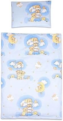 2 Piece Baby Kids Bedding Set 120x90 cm Duvet Cover & Pillowcase for Toddler Cot (Stars Blue)