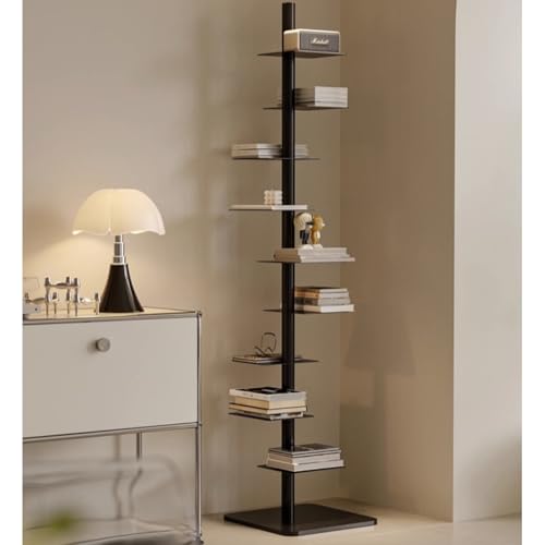 Estantería giratoria, diseño de lomo vertical de 9 niveles, rotación libre de tres lados para espacios pequeños, estantería alta y estrecha para almacenamiento en el hogar u oficina