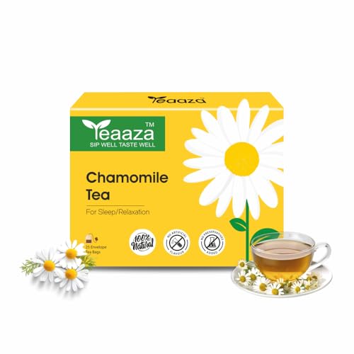 Image of Teaaza Chamomile tea bags for sleep, anxiety, weight loss | Organic Chamomile Green tea for glowing skin, acne | 25 Enveloped Tea bags