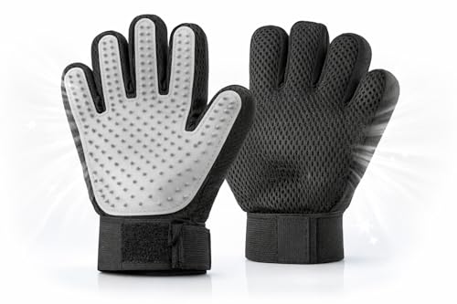 PUPIO 4-in-1 Pet Grooming & Washing Glove for Dogs and Cats, De-Shedding Massage Bathing Grooming Cat Hair Remover Glove with Longer Tips More Efficient (Right, Grey)