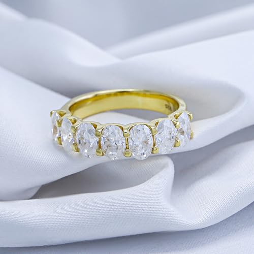 3 Carat 6X4MM Oval Cut Lab Created Moissanite Seven Stone Engagement Ring For Women In 14K Gold Plated Sterling Silver Half Eternity Stackable Band Ring (VVS1/3.00 Cttw)2