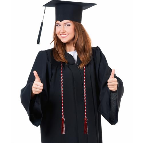 Image of Graduation Honor Cord 68 inch Grad Braided Honor Cords with Tassel Honor Rope Grad Cords for Graduation Students Bachelor Master Doctoral Gown Grad Decor (Burgundy and White)