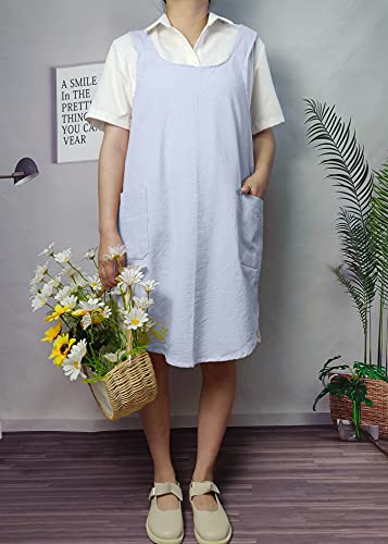 Cotton Cross Back Aprons Solid Color Cooking Kitchen Garden Smock For Women Girls With Pockets (Blue, 37Wx 32L) #TOP4