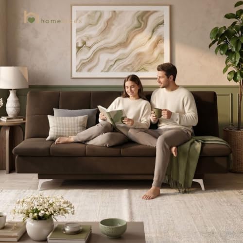 Image of Velum 3 Seater Sofa for Living Room & Office | Premium Fabric Upholstery | Solid Wood Frame | Comfortable Seating | 3 Years Warranty (Dark Brown, Sofa Cum Bed)
